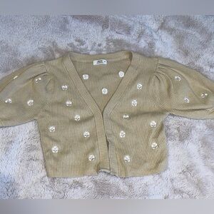 S Cropped Beige Cardigan with Embroidered Flowers from Ardene